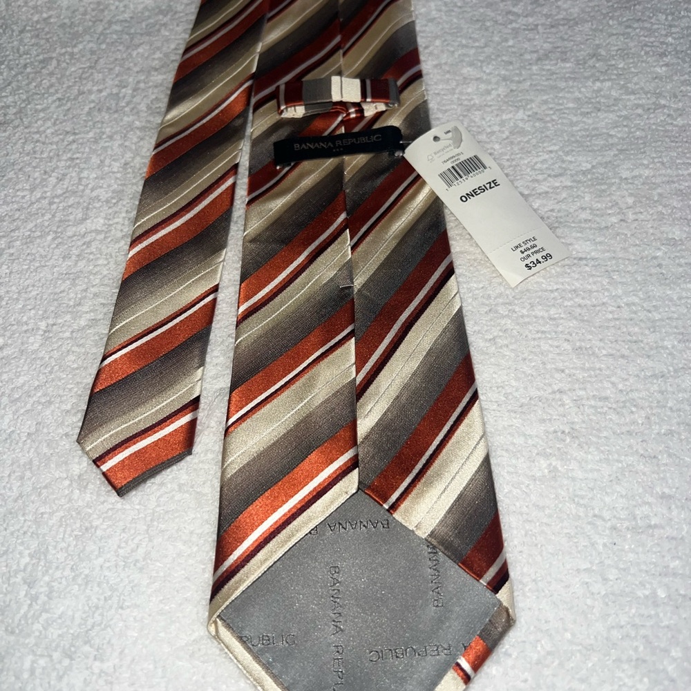 Banana Republic Men's Striped Tie - Orange and Gray